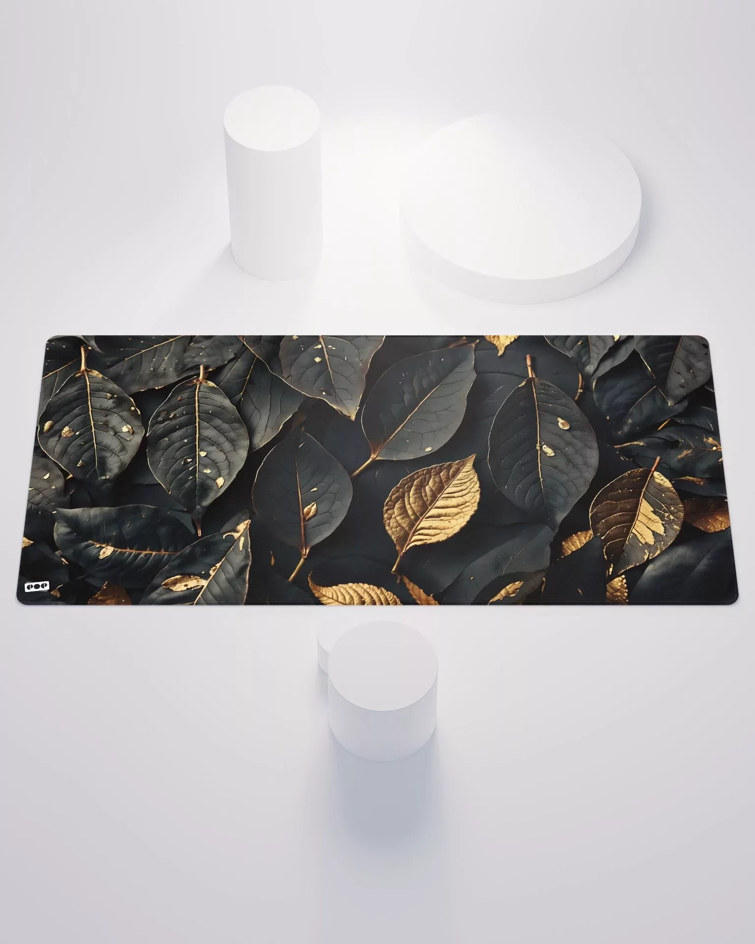 Gold Leaves Dark Elegant Desk Mat 1