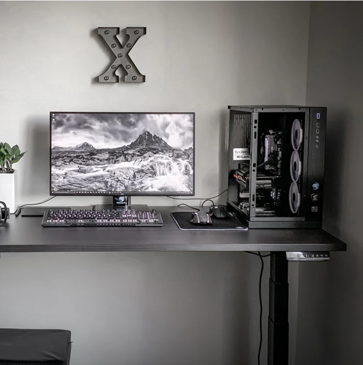 stando standing desk Burnished Wood Desktop